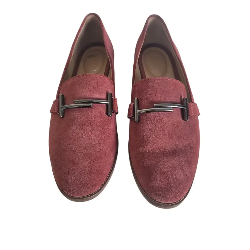 Franco Sarto Women's Horse Bit Buckle Slip On Maroon Taupe Suede Loafer Size 8